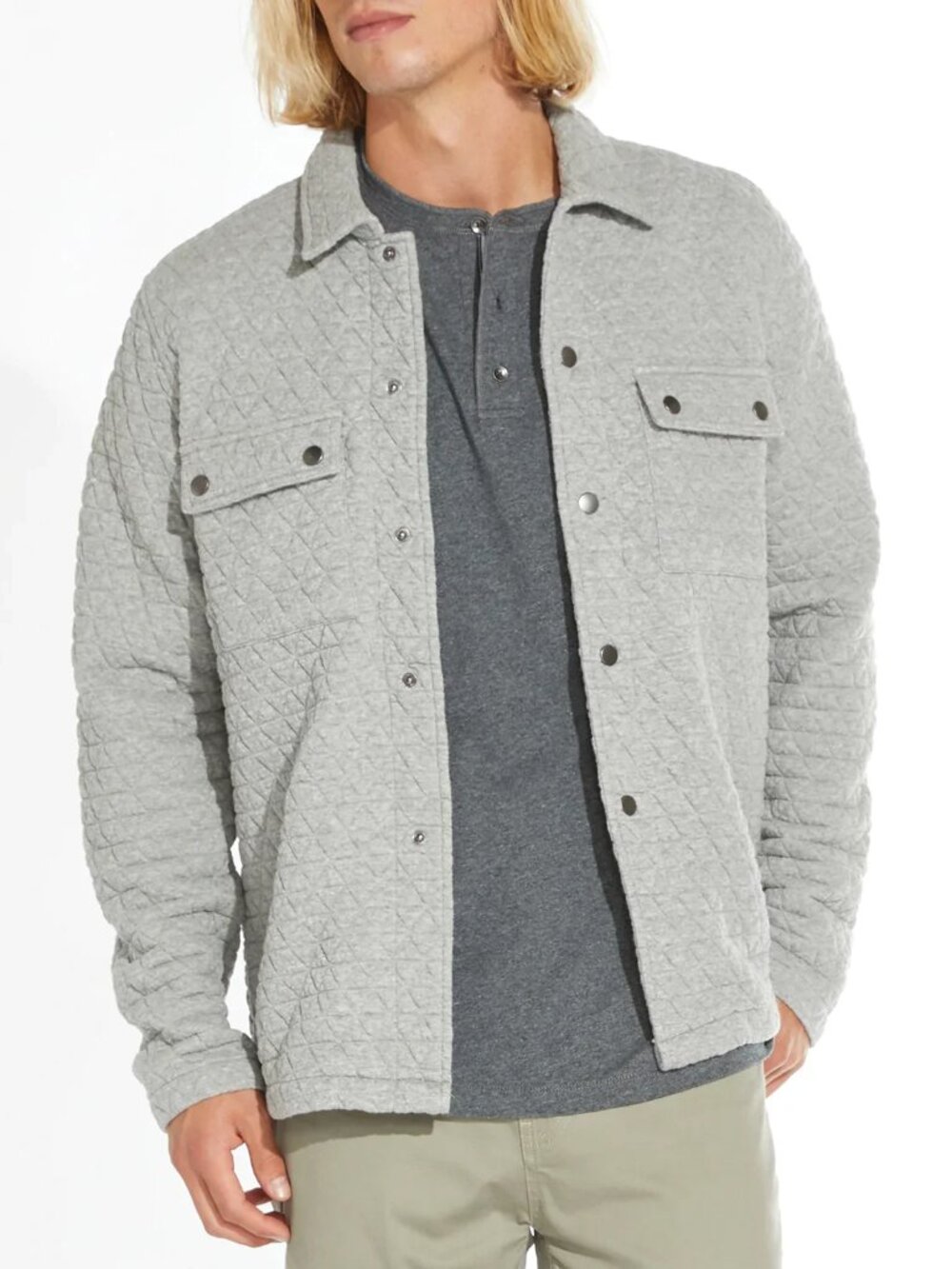 Civil Society Light Grey Quilted Knit Shacket/12973